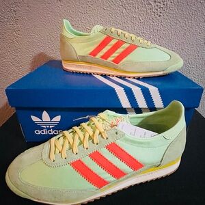adidas Mint Green Sneakers with Coral Three-Stripes